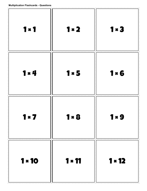 Front of the 3 by 4 Letter PDF: twelve multiplication questions