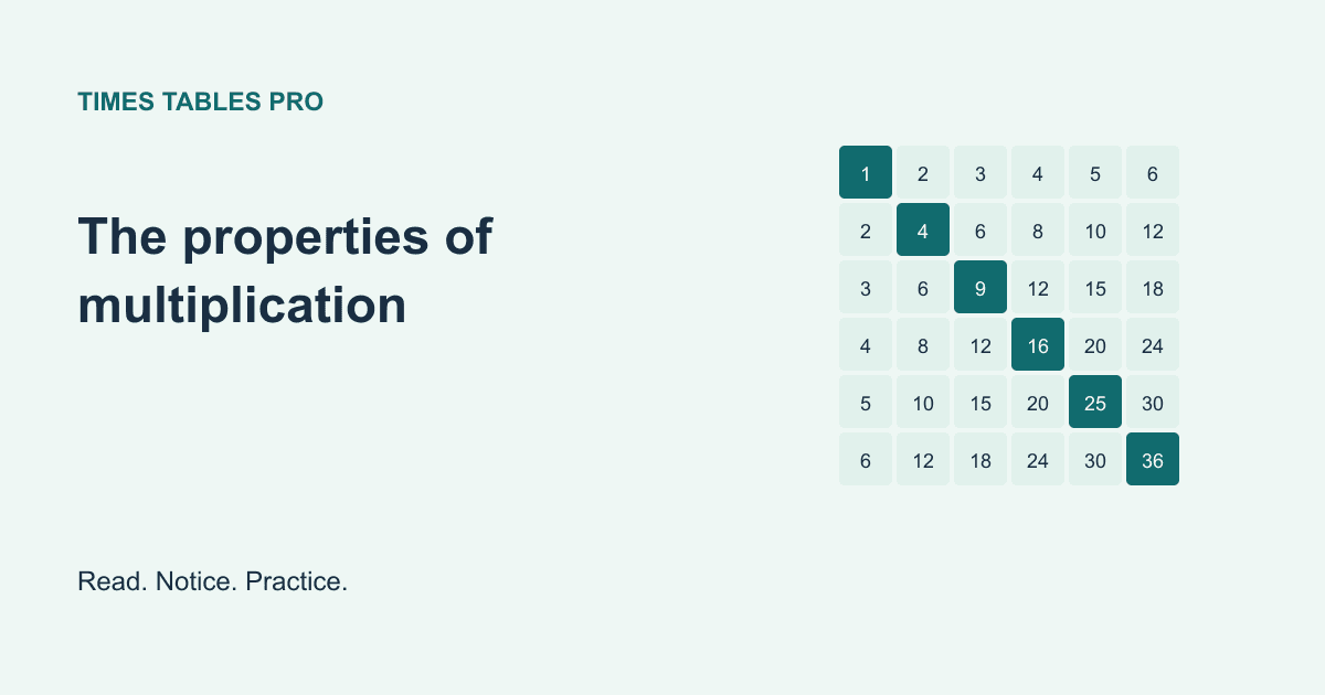 Multiplication grid illustrating the learning guide