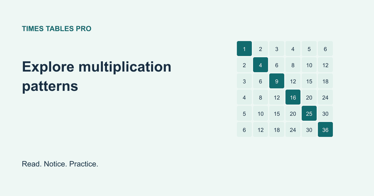Multiplication grid illustrating the learning guide