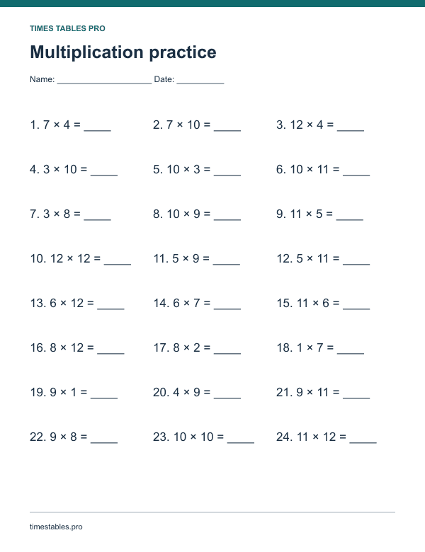 Multiplication worksheets, ready to print