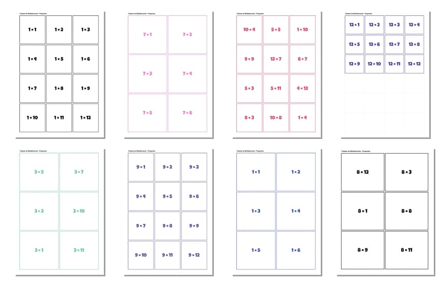 Tarjetas de Multiplicación